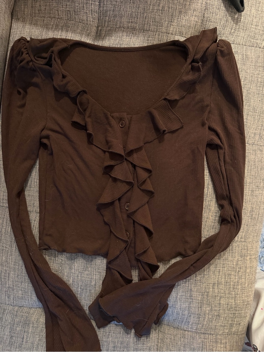 Ruffled Long-Sleeve Brown Women's Top